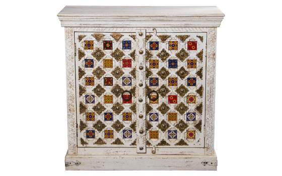 Aparador Madera Mango 2 Puertas Mosaico Etnico Serie Alencas