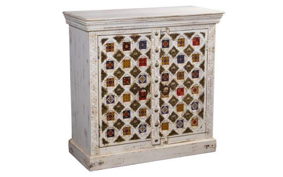 Aparador Madera Mango 2 Puertas Mosaico Etnico Serie Alencas
