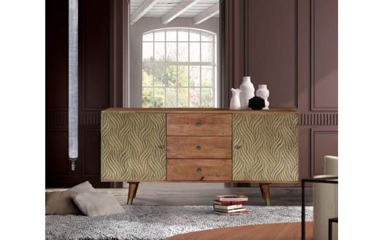 Aparador Madera Mango 3 Cajones 2 Puertas Serie Adiasn