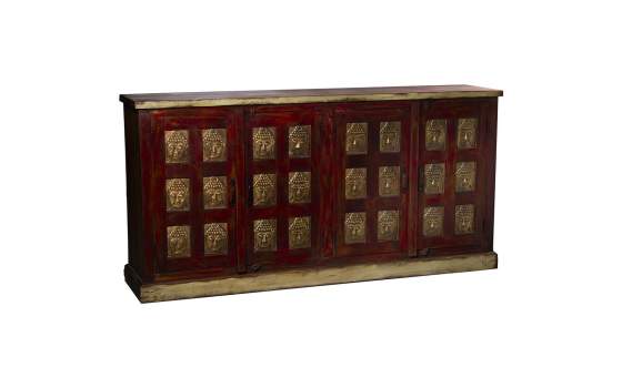 Aparador Mango 4 Puertas Rojo Decape Estilo Oriental Alencas