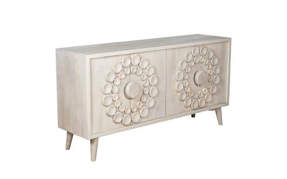 Aparador Madera Mango Color Blanco 4 Puertas Serie Agaz