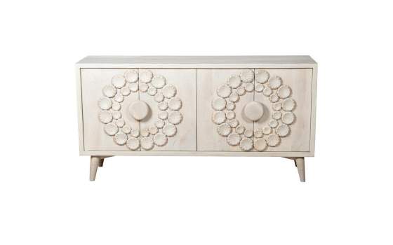 Aparador Madera Mango Color Blanco 4 Puertas Serie Agaz