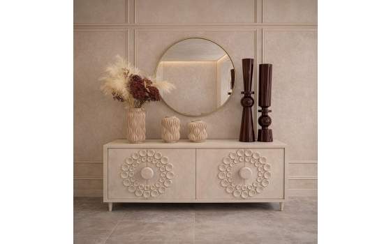 Aparador Madera Mango Color Blanco 4 Puertas Serie Agaz