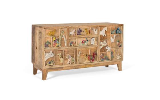 Aparador Madera Mango Detalles Tallados de Animales Albera