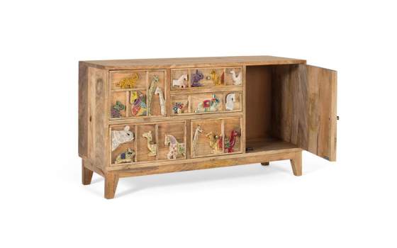 Aparador Madera Mango Detalles Tallados de Animales Albera