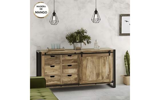 Aparador Madera Mango Hierro 6 Cajones 1 Puerta Serie Averrada Aparador Madera Mango Hierro 6 Cajones 1 Puerta Serie Averrada