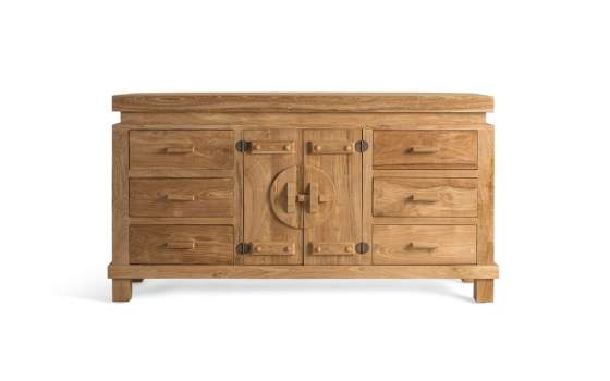 Aparador Madera Teca Etnico 2 Puertas 6 Cajones Serie Avrile