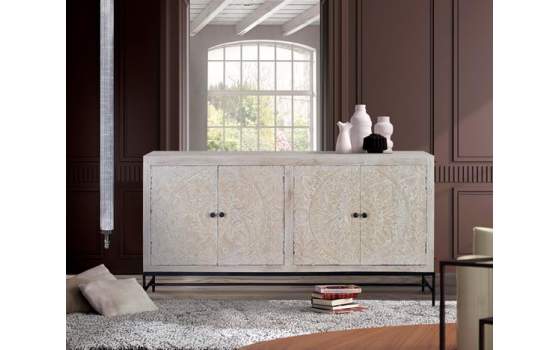 Aparador Mango 4 Puertas Talladas a Mano Blanco Decape Adriost