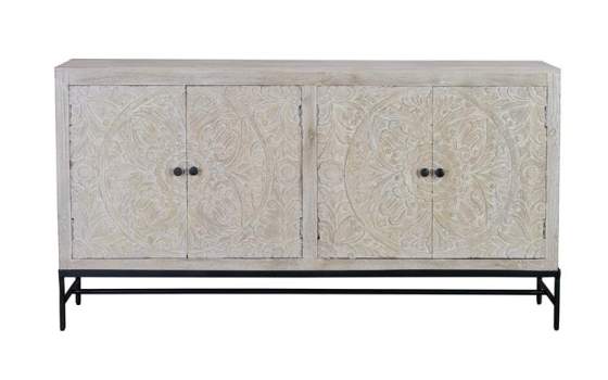 Aparador Mango 4 Puertas Talladas a Mano Blanco Decape Adriost