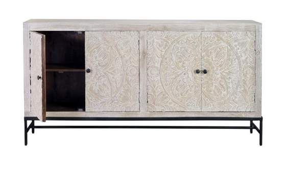 Aparador Mango 4 Puertas Talladas a Mano Blanco Decape Adriost