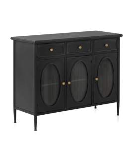 Aparador Metal Negro 3 Puertas 2 cajones Serie Aeren