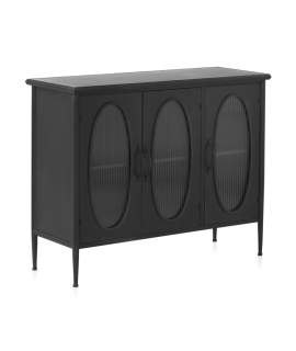 Aparador Metalico Negro Industrial 3 Puertas Acristaladas Aubert