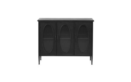 Aparador Metalico Negro Industrial 3 Puertas Acristaladas Aubert