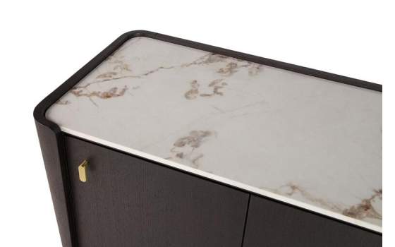 Aparador Modernista 4 Puertas Nogal y Piedra Blanca Alcandro