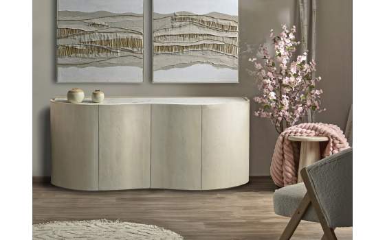 Aparador Moderno 4 Puertas Madera Mango Marmol Serie Ishat