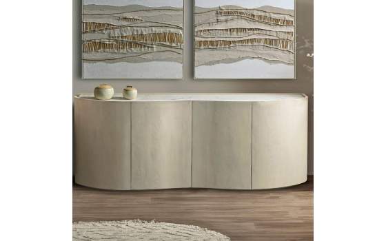 Aparador Moderno 4 Puertas Madera Mango Marmol Serie Ishat