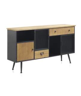 Aparador Moderno Madera Natural y Acero Negro Serie Aitanti