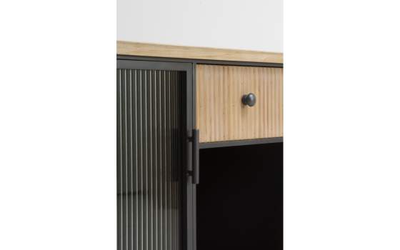 Aparador Moderno Madera Natural y Acero Negro Serie Aitanti