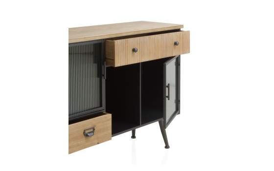 Aparador Moderno Madera Natural y Acero Negro Serie Aitanti