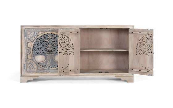 Aparador Oriental 4 Puertas Tallada a Mano Serie Allapli