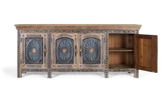 Aparador Oriental 4 Puertas Talladas Decoradas en Azulon Alsava