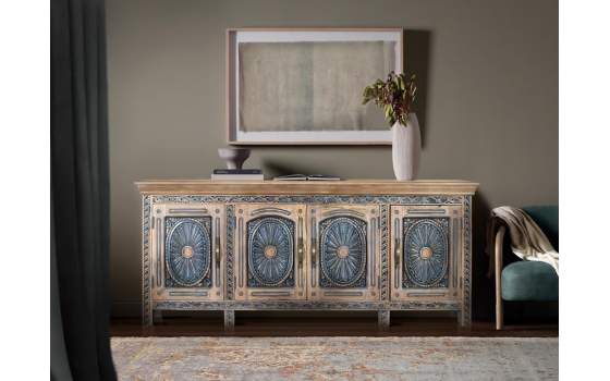 Aparador Oriental 4 Puertas Talladas Decoradas en Azulon Alsava
