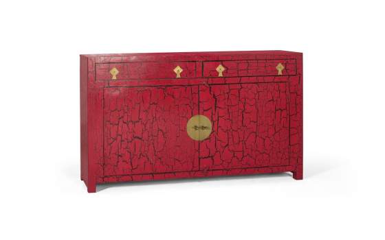 Aparador Oriental Rojo Desgastado 2 Cajones 2 Puertas Bassus