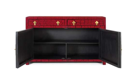 Aparador Oriental Rojo Desgastado 2 Cajones 2 Puertas Bassus