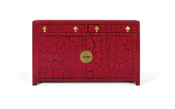 Aparador Oriental Rojo Desgastado 2 Cajones 2 Puertas Bassus