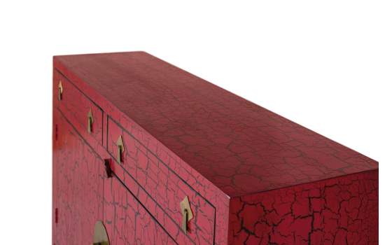 Aparador Oriental Rojo Desgastado 2 Cajones 2 Puertas Bassus