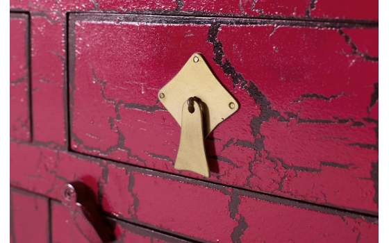 Aparador Oriental Rojo Desgastado 2 Cajones 2 Puertas Bassus