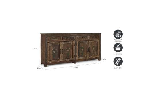Aparador Oriental Rustico 4 Puertas 4 Cajones - Serie Agarden