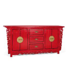 Aparador Oriental Vintage Rojo 4 Puertas 3 Cajones Aeriast