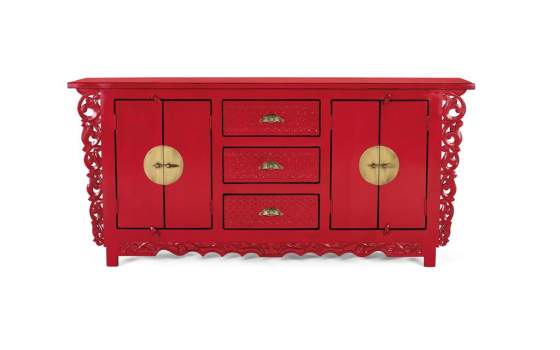 Aparador Oriental Vintage Rojo 4 Puertas 3 Cajones Aeriast