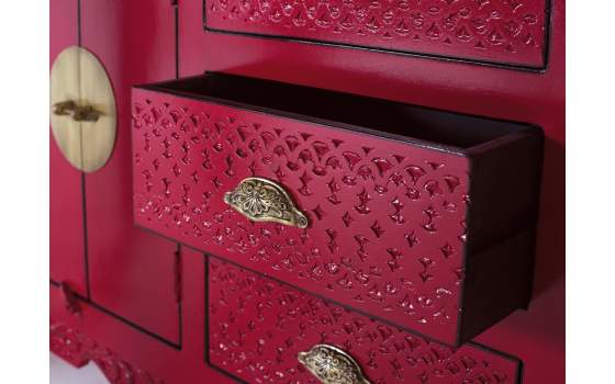 Aparador Oriental Vintage Rojo 4 Puertas 3 Cajones Aeriast