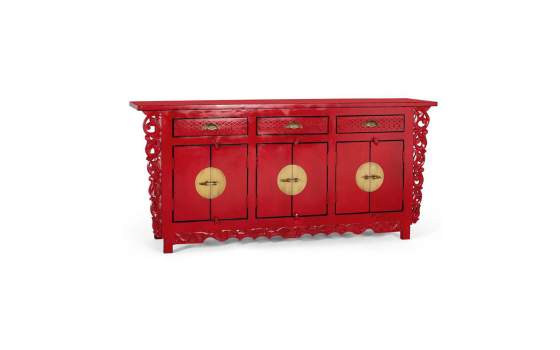 Aparador Oriental Vintage Rojo 6 Puertas 3 Cajones Aeriast