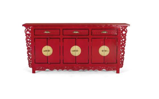 Aparador Oriental Vintage Rojo 6 Puertas 3 Cajones Aeriast