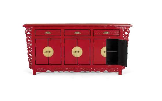 Aparador Oriental Vintage Rojo 6 Puertas 3 Cajones Aeriast