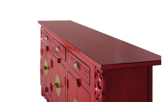Aparador Oriental Vintage Rojo 6 Puertas 3 Cajones Aeriast