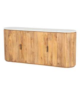 Aparador Ovalado Madera Mango y Marmol Serie Tyla