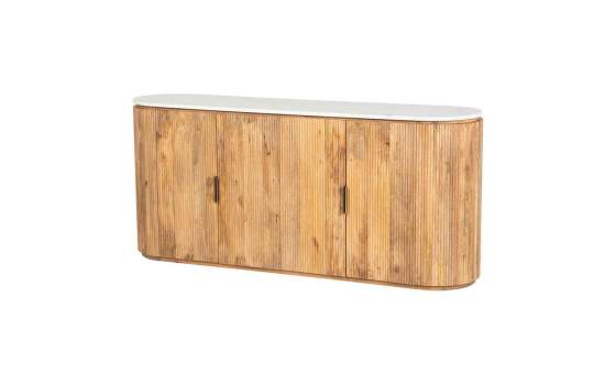 Aparador Ovalado Madera Mango y Marmol Serie Tyla