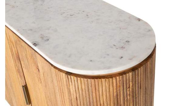 Aparador Ovalado Madera Mango y Marmol Serie Tyla