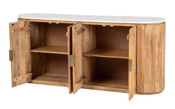 Aparador Ovalado Madera Mango y Marmol Serie Tyla