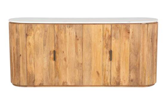 Aparador Ovalado Madera Mango y Marmol Serie Tyla