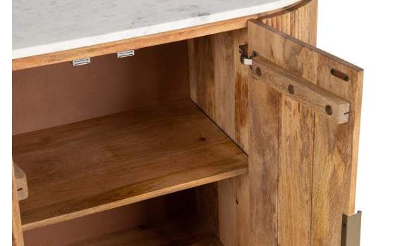 Aparador Ovalado Madera Mango y Marmol Serie Tyla