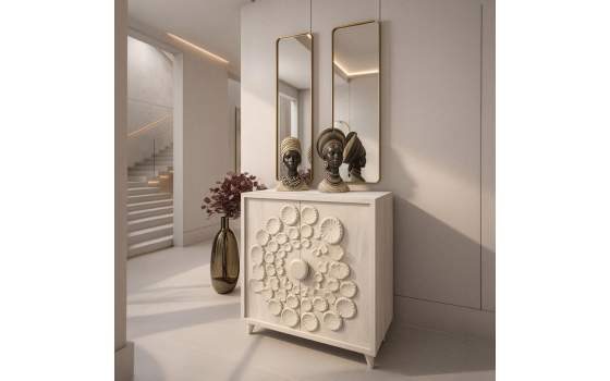 Aparador Pequeño Madera Mango Color Blanco Serie Agaz