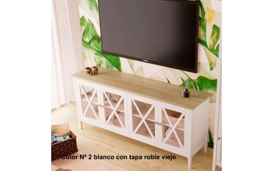 Aparador Provenzal 4 Puertas Acristaladas Cruz Adismu