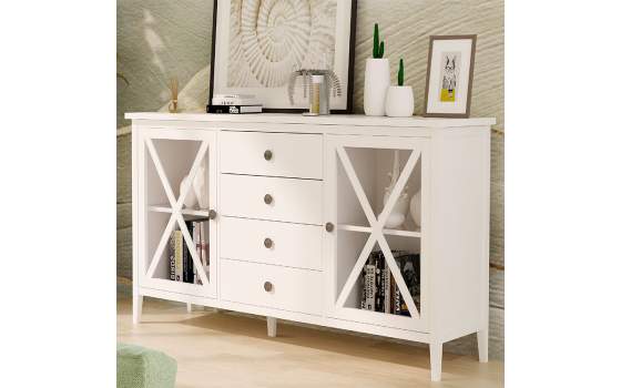 Aparador  Provenzal Blanco 2 Puertas Cristal 4 Cajones Adismu Aparador  Provenzal Blanco 2 Puertas Cristal 4 Cajones Adismu
