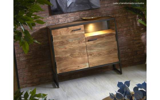 Recibidor 2 Puertas Estante Industrial  Luz de Led Serie Artama