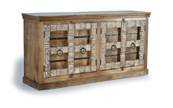 Aparador Rustico 4 Puertas Decoradas con Tallas y Metal Albalda